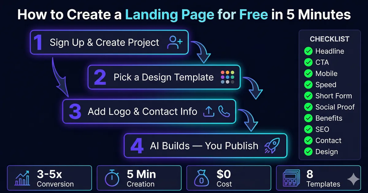 Infographic — How to create a free landing page in 5 minutes