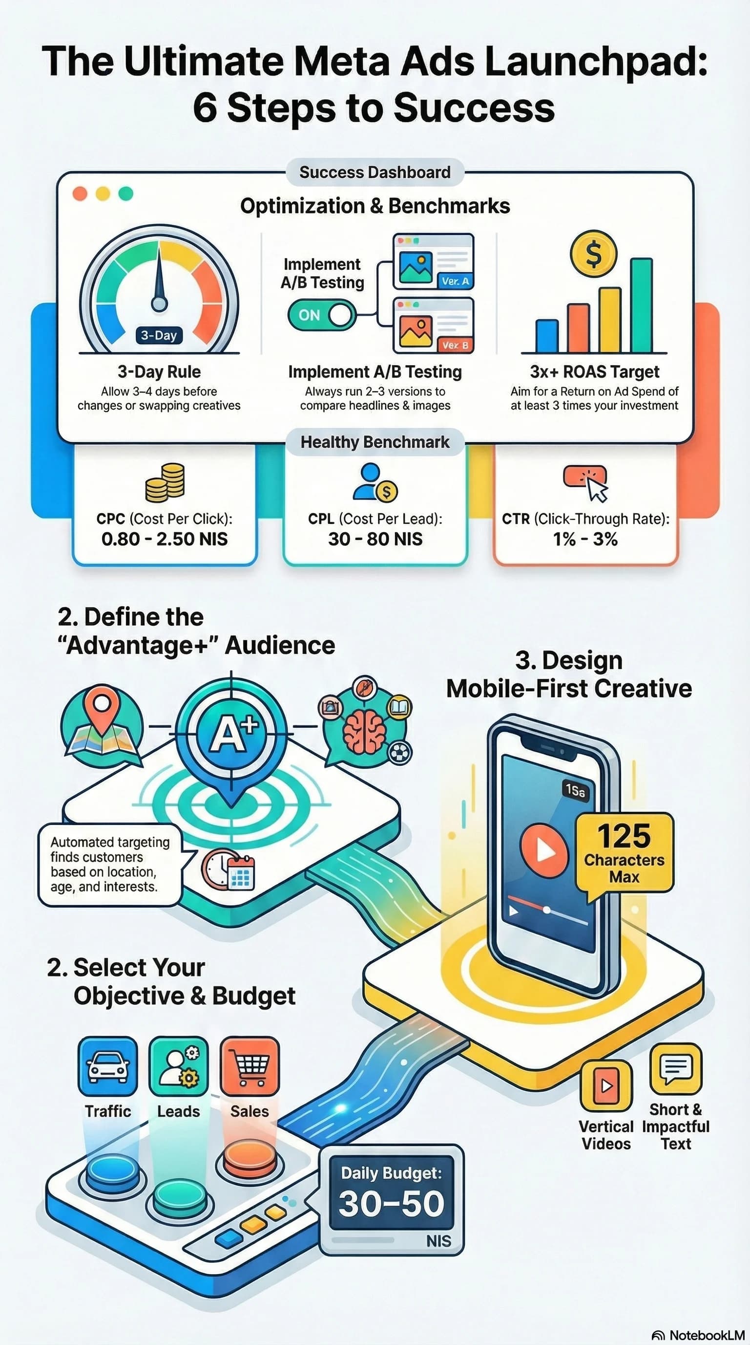 The Ultimate Meta Ads Launchpad — 6 Steps to Success infographic
